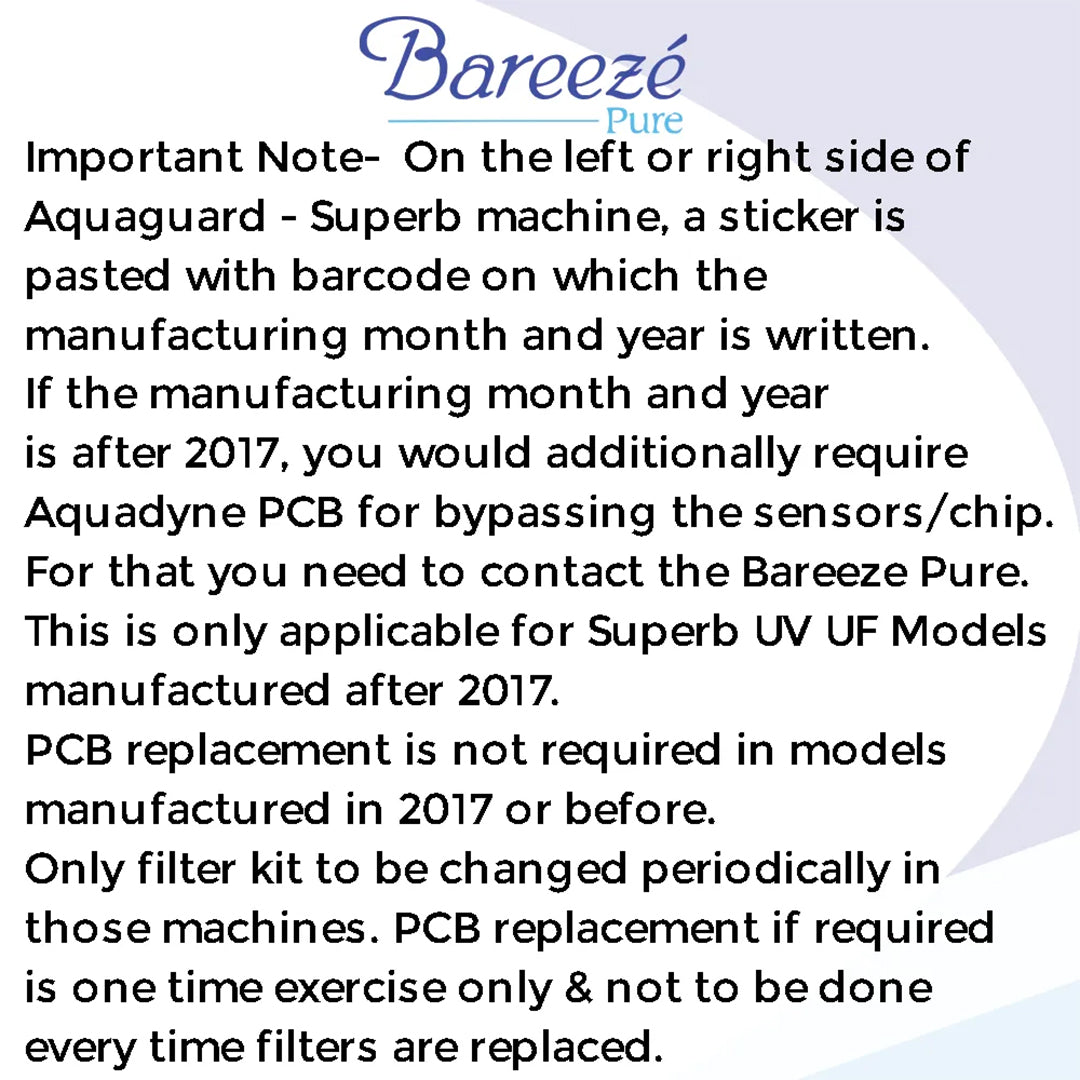 Bareeze Pure Filter Kit for Aquaguard Superb UV+UF Water Purifier Complete 1 Year Service Kit