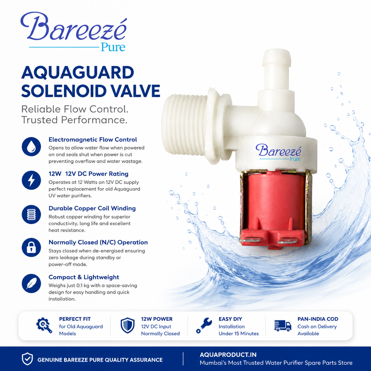 Bareeze Pure SV Solenoid Valve 12W for Aquaguard Water Purifiers Solenoid Valve 12W