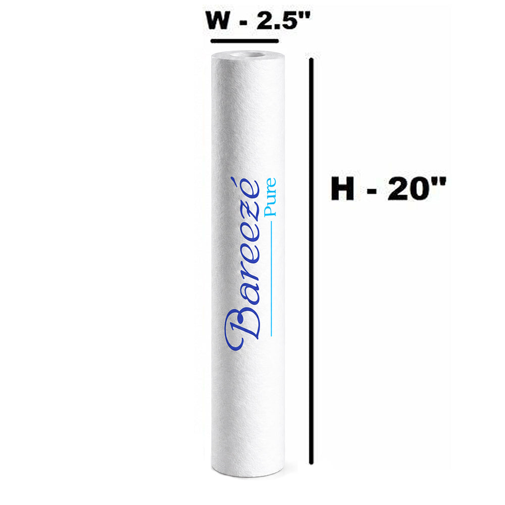 Bareeze Pure 20 Inch PP Spun Pre-Filter Cartridge 2Pcs with opener for All 50 LPH Commercial RO Water Purifier – Sediment Candle, Universal Fit