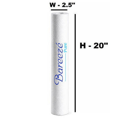 Bareeze Pure 20 Inch PP Spun Pre-Filter Cartridge 2Pcs with opener for All 50 LPH Commercial RO Water Purifier – Sediment Candle, Universal Fit
