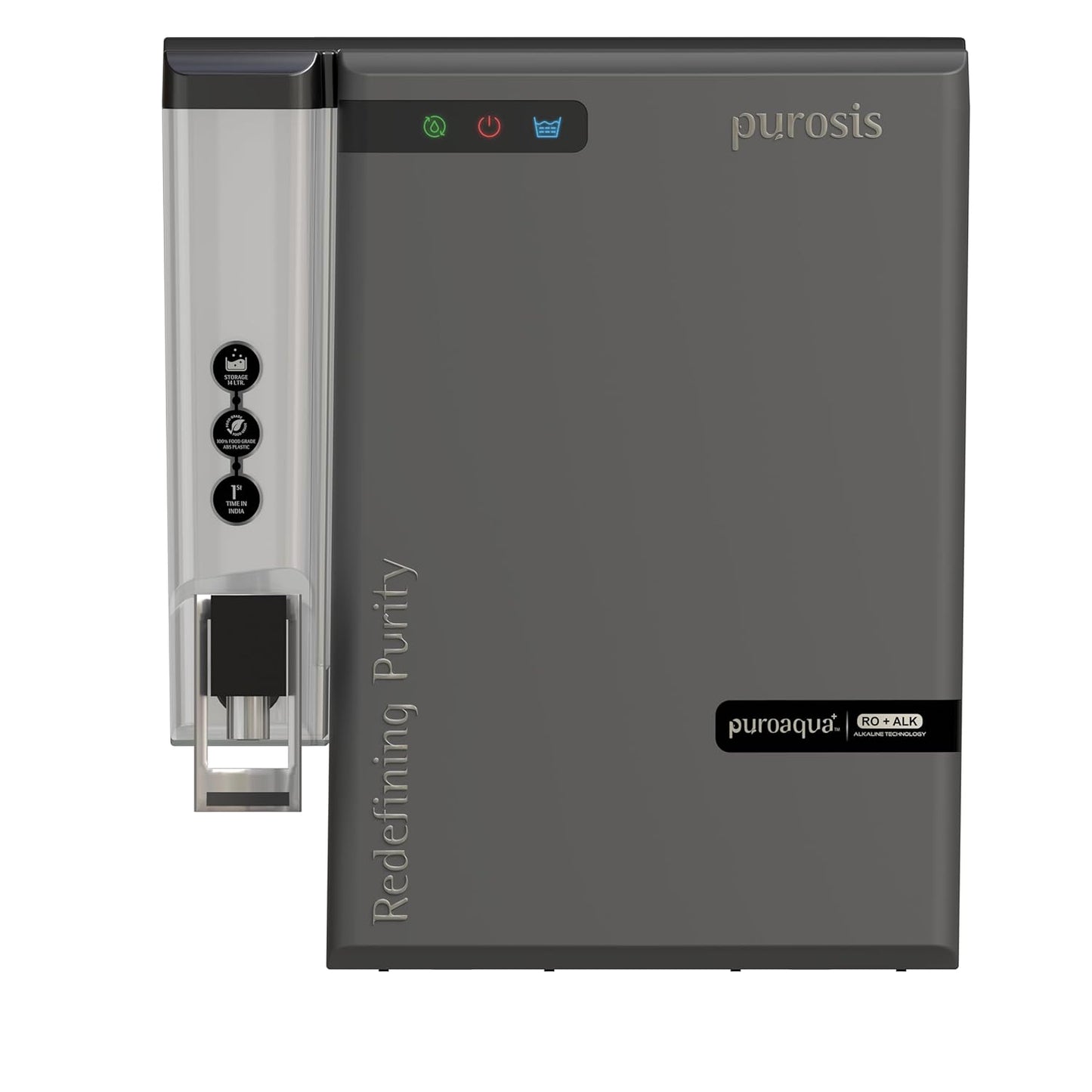 Purosis Puroaqua Plus RO+UV+TDS+Alkaline Water Purifier 14 Ltr Premium Metallic Matt Grey Puroaqua Plus Water Purifier – b...