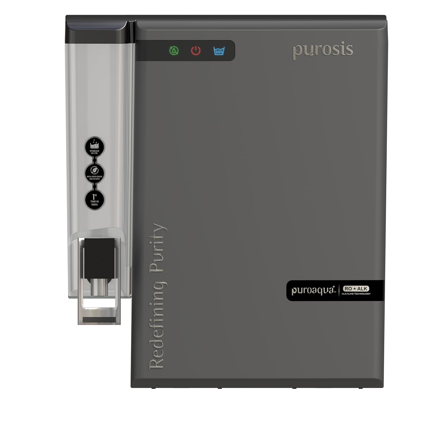 Purosis Puroaqua Plus RO+UV+TDS+Alkaline Water Purifier 14 Ltr Premium Metallic Matt Grey Puroaqua Plus Water Purifier – b...