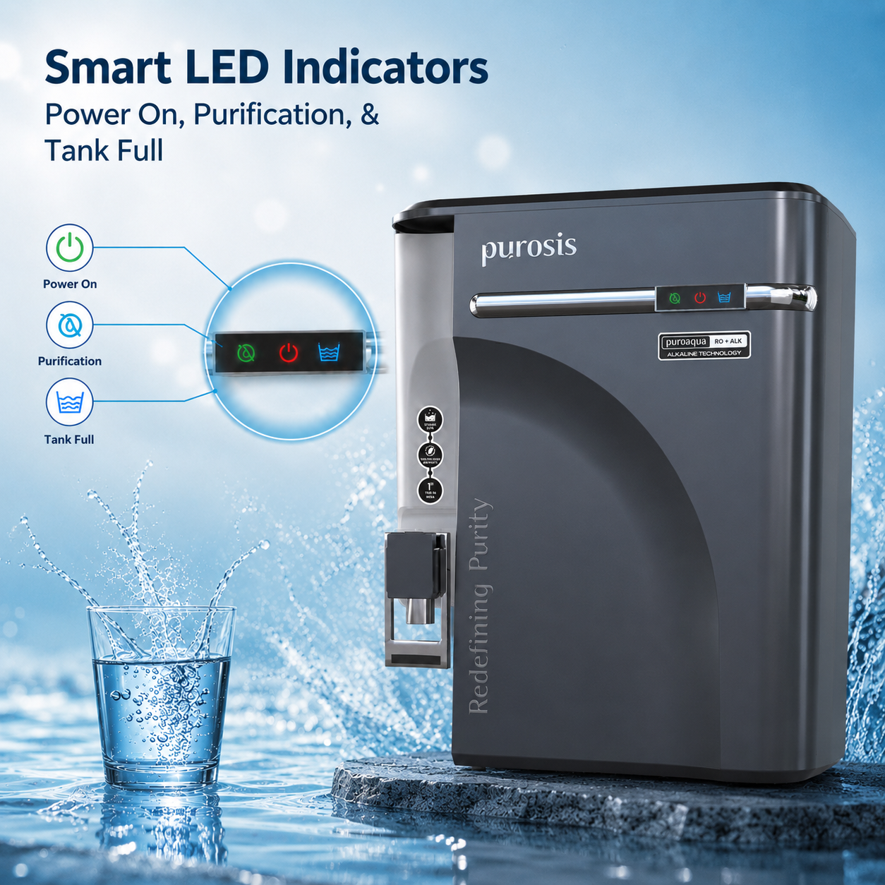 Purosis PUROAQUA 9 Ltr RO+UV+TDS+Alkaline Water Purifier Premium Metallic Matt GreyPuroaqua 9 Ltr – buy online India | Aqu...