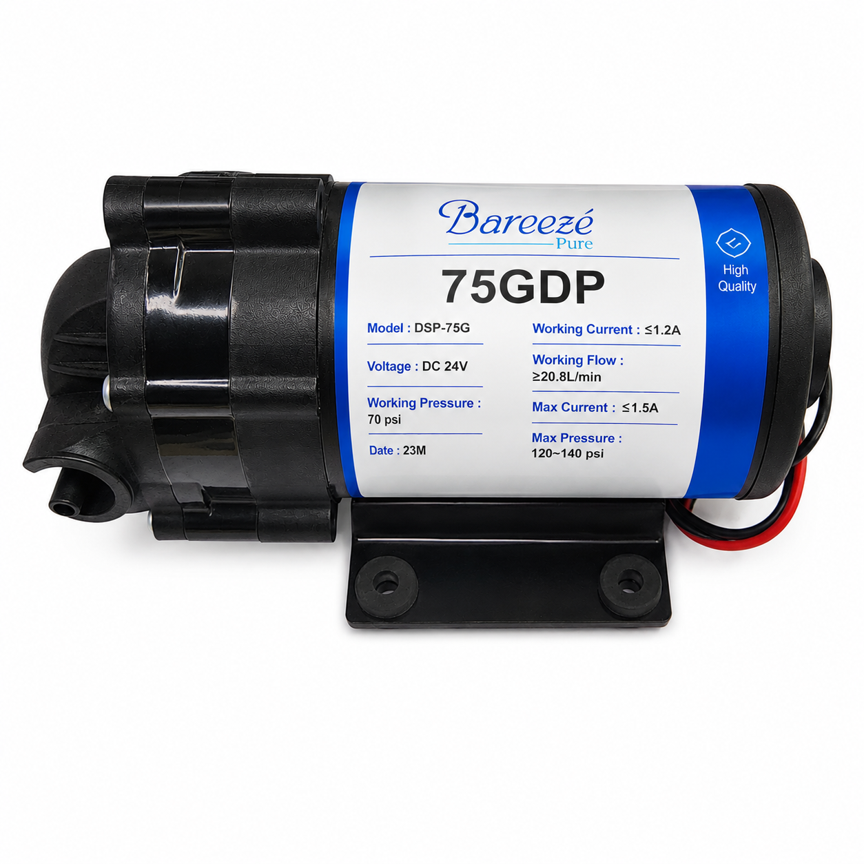 Bareeze Pure 75 GPD RO Booster Pump Motor for All RO UV Water Purifiers Input 24V DC, 100% Copper Winding, 6 Months Warranty