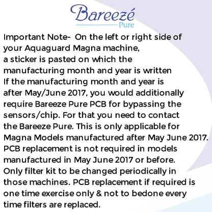 Bareeze Pure Filter Kit for Aquaguard Magna HD RO+UV Water Purifier One Year RO Kit