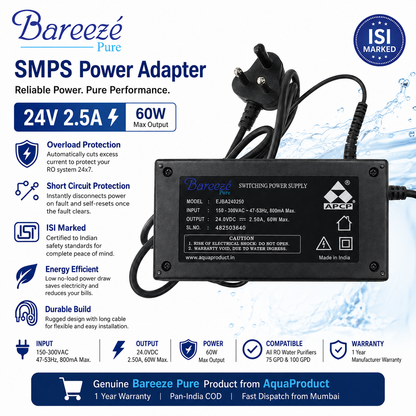RO SMPS Power Adapter 220 V AC to 24 Volt DC 2.5 Amp for All Types of RO Water Purifier