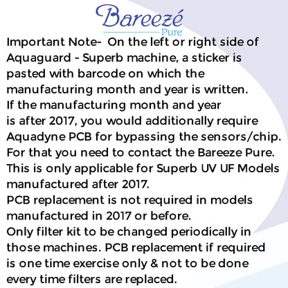Bareeze Pure Filter Kit for Aquaguard Superb UV+UF Water Purifier Complete 1 Year Service Kit