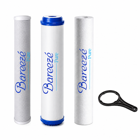 Bareeze Pure 20 Inch Filter Set (PP Spun, Granular Activated Carbon Gac, Carbon Block Cto) Ro and Water Purifiers Up to 50 Lph and 100LPH Filter Kit