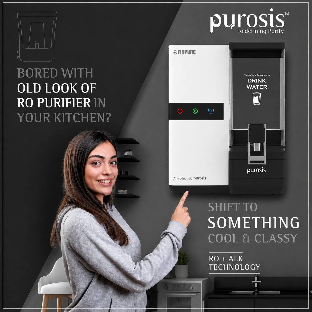 Finpure 9 Ltr RO+Alkaline+TDS Water Purifier Premium Metallic White – buy online India | AquaProduct.in