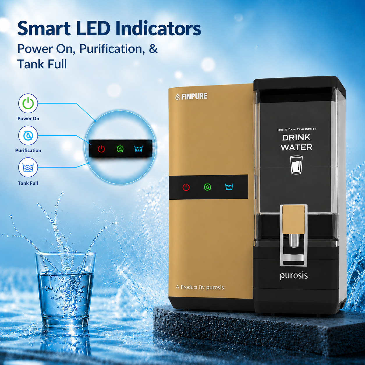 Finpure 9 Ltr RO+Alkaline+TDS Water Purifier Premium Metallic Spiritual Gold – buy online India | AquaProduct.in
