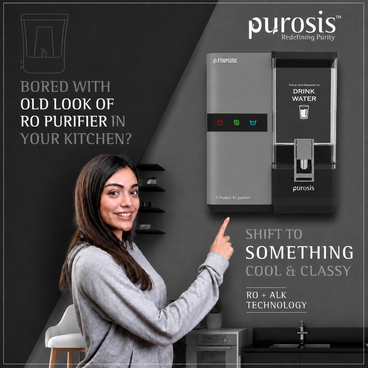 Finpure 9 Ltr RO+Alkaline+TDS Water Purifier Premium Silver – buy online India | AquaProduct.in
