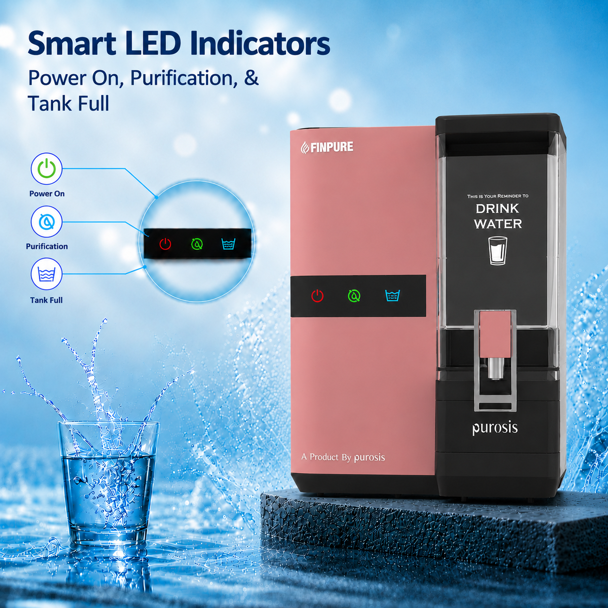 Finpure 9 Ltr RO+Alkaline+TDS Water Purifier Premium Metallic Puro Pink – buy online India | AquaProduct.in