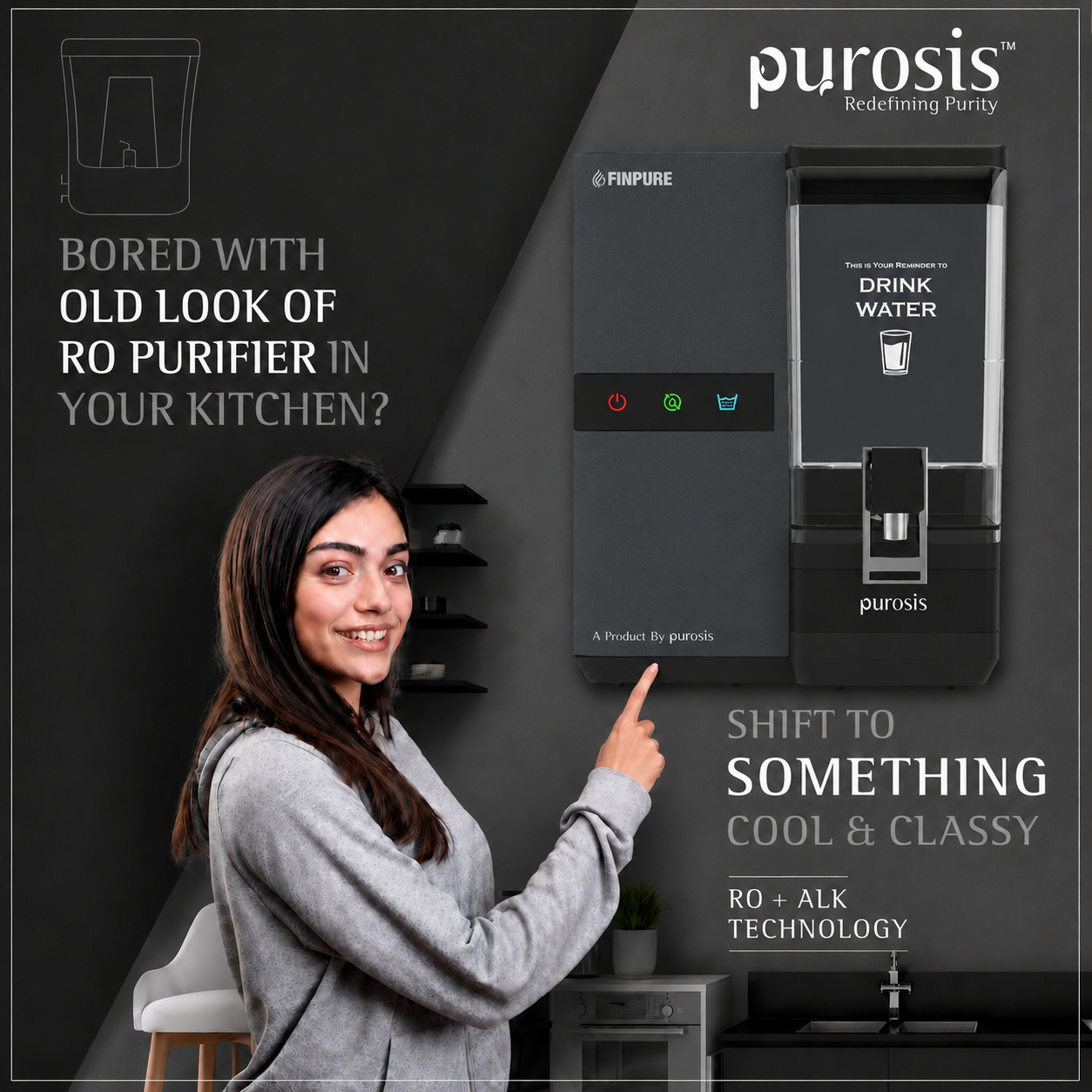 Finpure 9 Ltr RO+Alkaline+TDS Water Purifier Premium Metallic Metallic Grey – buy online India | AquaProduct.in