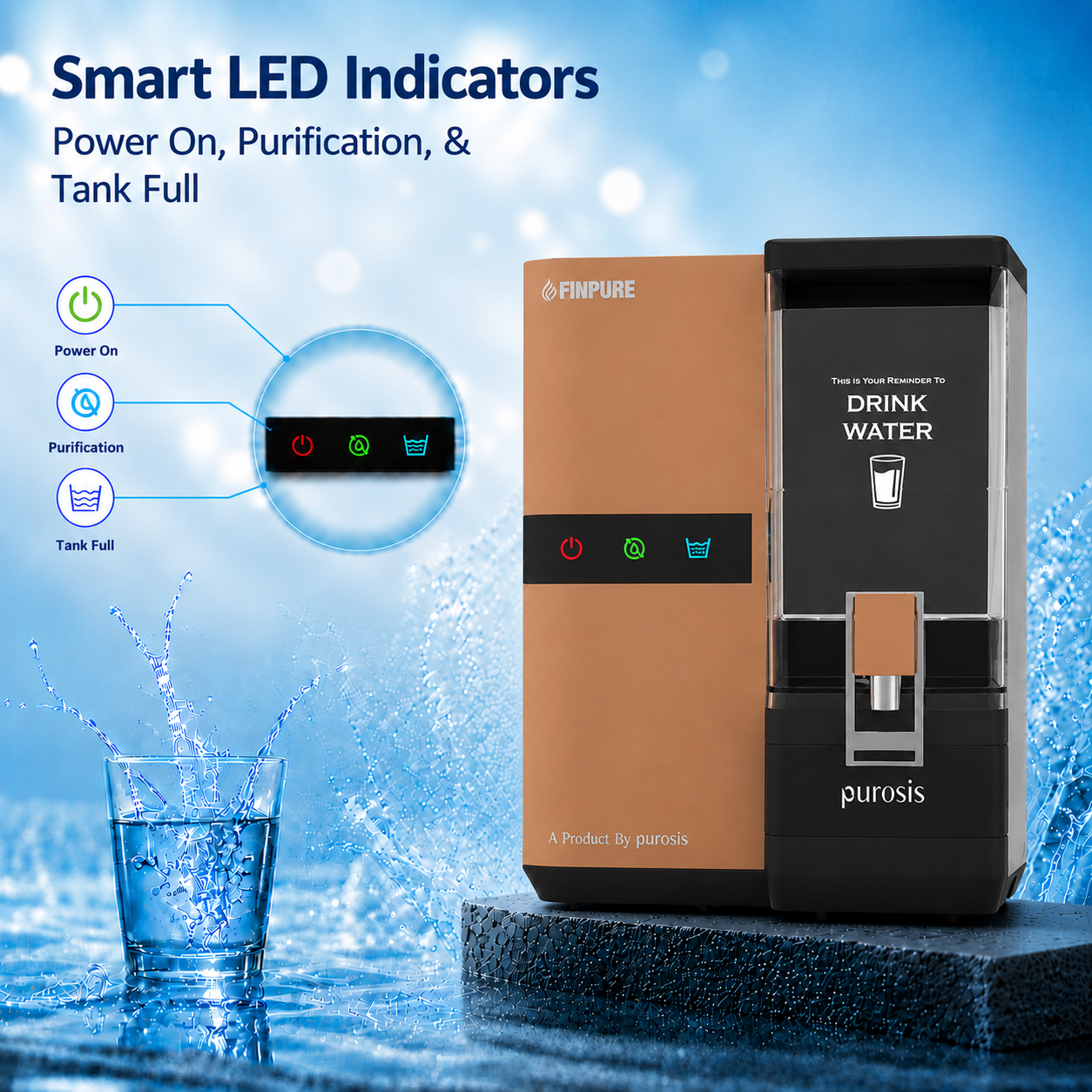 Finpure 9 Ltr RO+Alkaline+TDS Water Purifier Premium Metallic Copper Gold – buy online India | AquaProduct.in