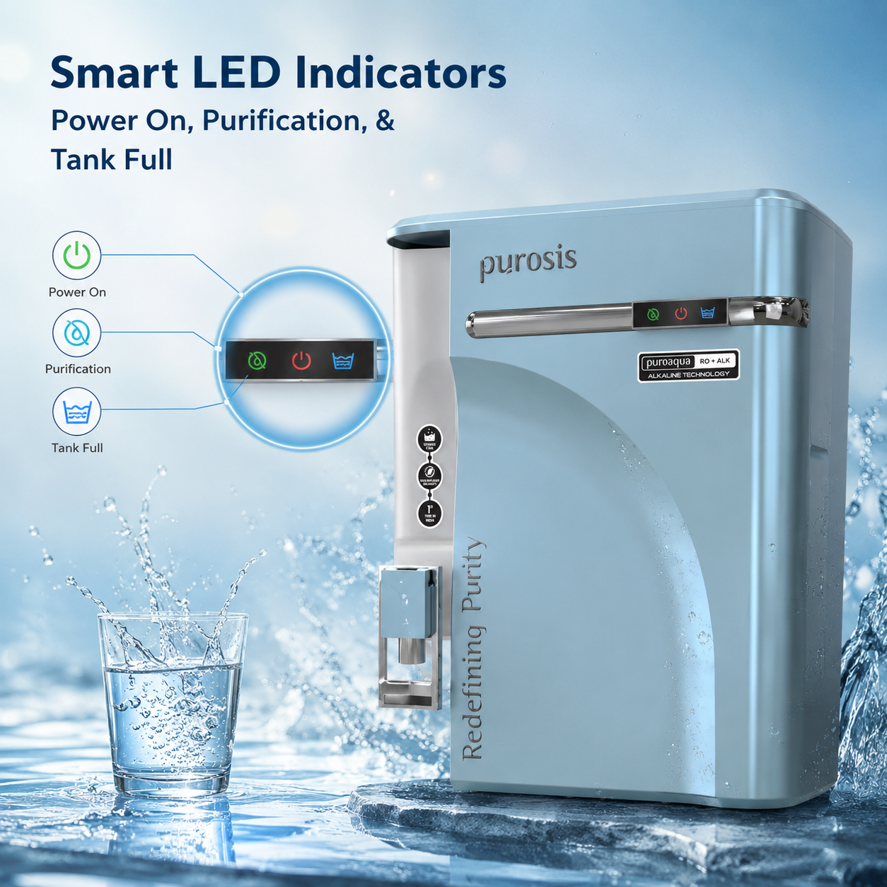 Purosis PUROAQUA 9 Ltr RO+UV+TDS+Alkaline Water Purifier Premium Metallic Ocean Blue Puroaqua 9 Ltr – buy online India | A...