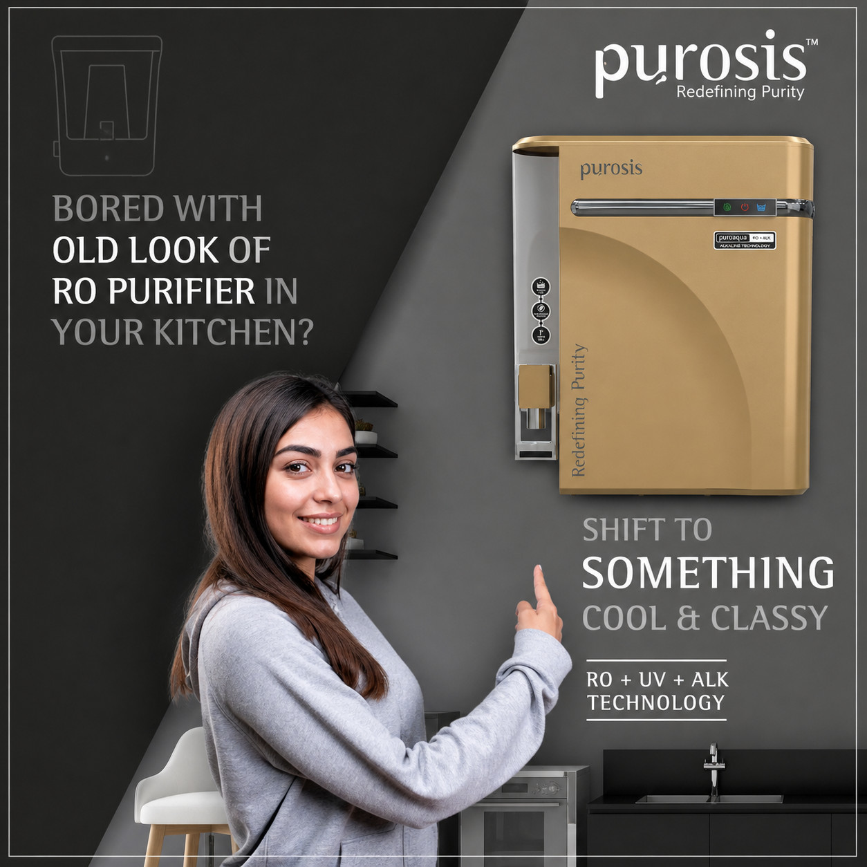 Purosis PUROAQUA 9 Ltr RO+UV+TDS+Alkaline Water Purifier Premium Metallic Spiritual Gold Puroaqua 9 Ltr – buy online India...