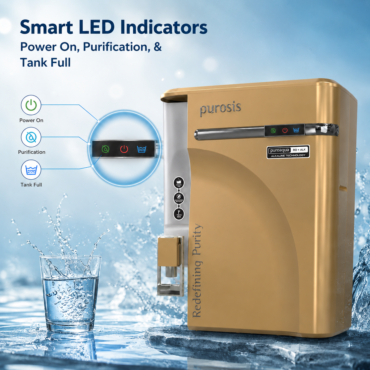 Purosis PUROAQUA 9 Ltr RO+UV+TDS+Alkaline Water Purifier Premium Metallic Spiritual Gold Puroaqua 9 Ltr – buy online India...