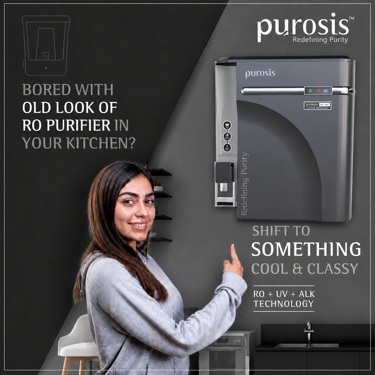 Purosis PUROAQUA 9 Ltr RO+UV+TDS+Alkaline Water Purifier Premium Metallic Matt GreyPuroaqua 9 Ltr – buy online India | Aqu...