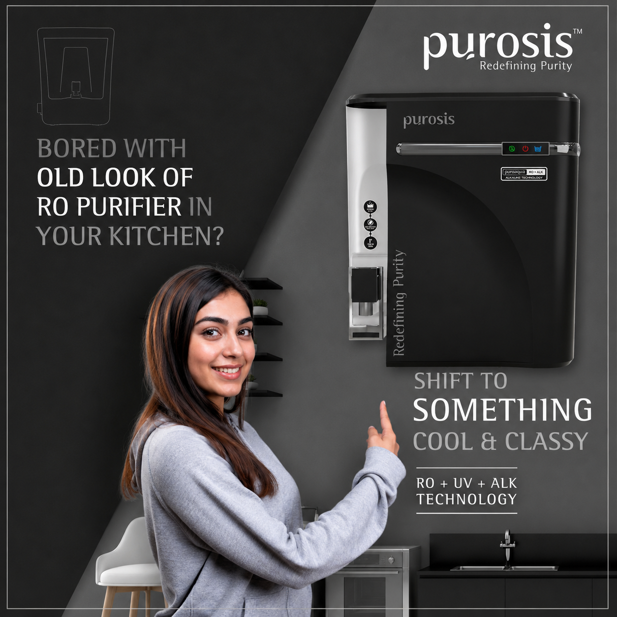 Purosis PUROAQUA 9 Ltr RO+UV+TDS+Alkaline Water Purifier Premium Metallic Matt Black Puroaqua 9 Ltr – buy online India | A...