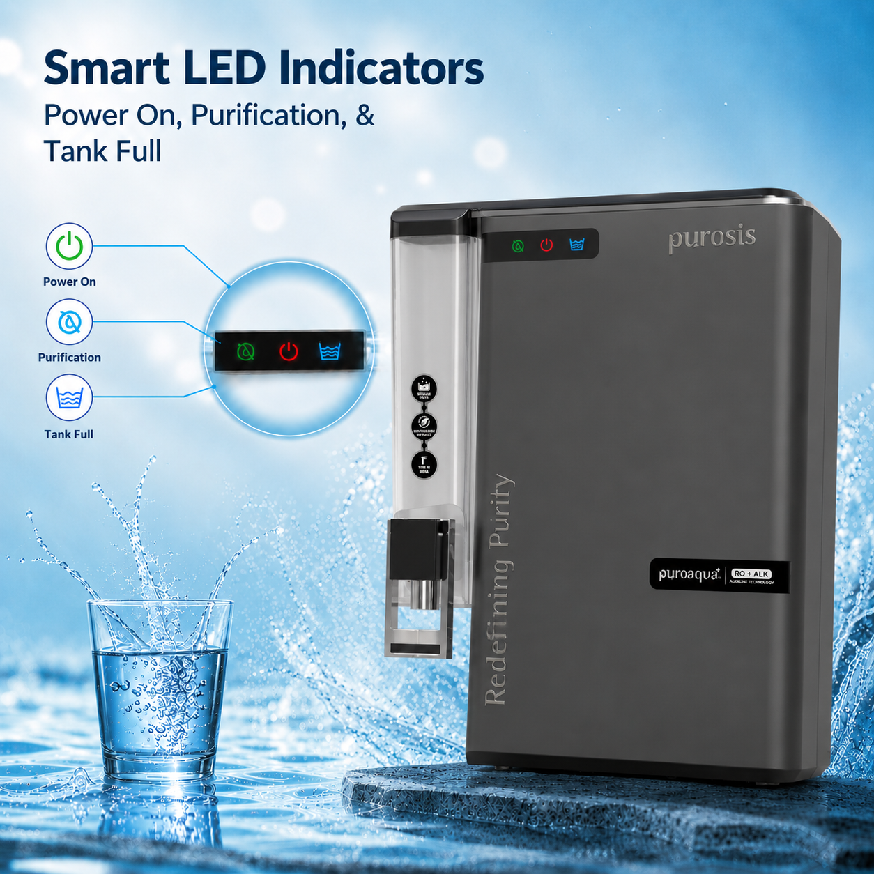 Purosis Puroaqua Plus RO+UV+TDS+Alkaline Water Purifier 14 Ltr Premium Metallic Matt Grey Puroaqua Plus Water Purifier – b...