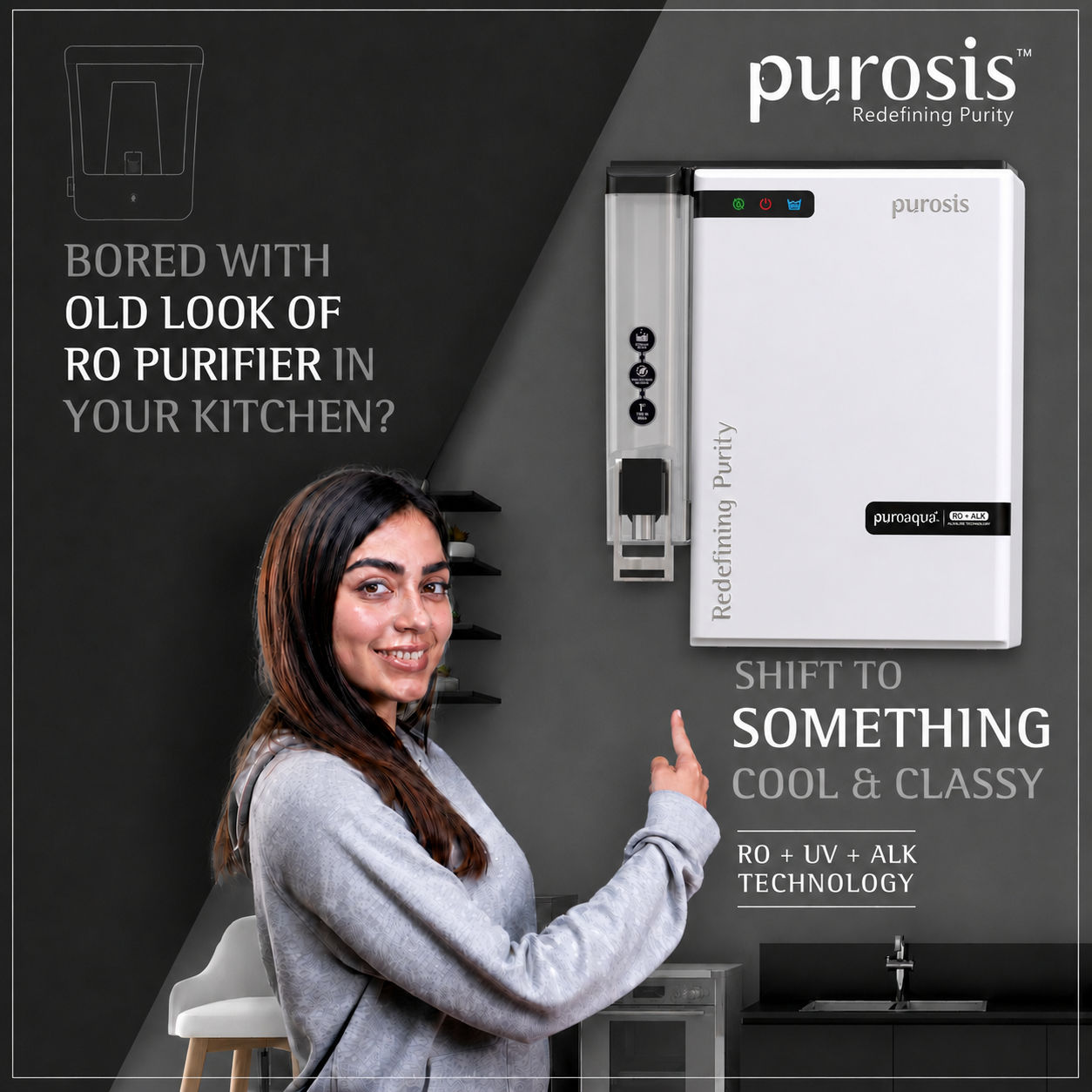 Purosis Puroaqua Plus RO+UV+TDS+Alkaline Water Purifier 14 Ltr Premium Metallic Apple White Puroaqua Plus Water Purifier –...