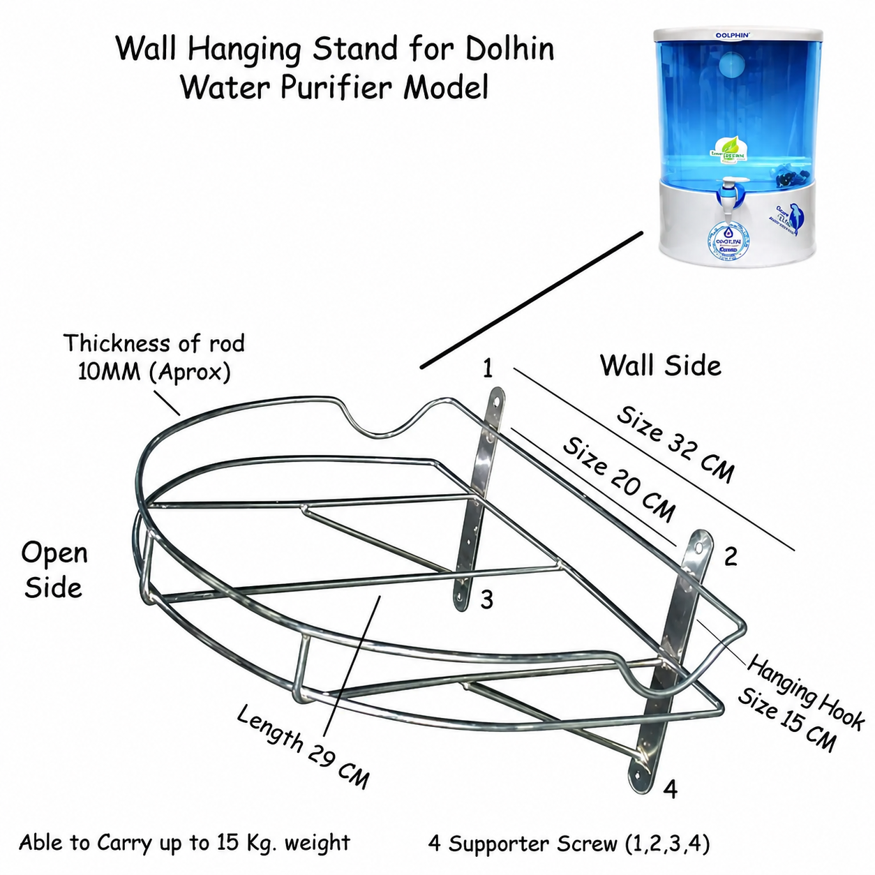 Bareeze Pure Stainless Steel Wall Stand for Dolphin RO Water Purifier
