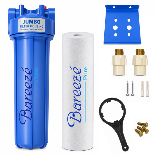 Bareeze Pure Jumbo Filter Set – 20" Big Blue Pre-Filter Housing + 20"x4.5" PP Spun Cartridge| 1.5" Inlet & Outlet | Complete Service Kit