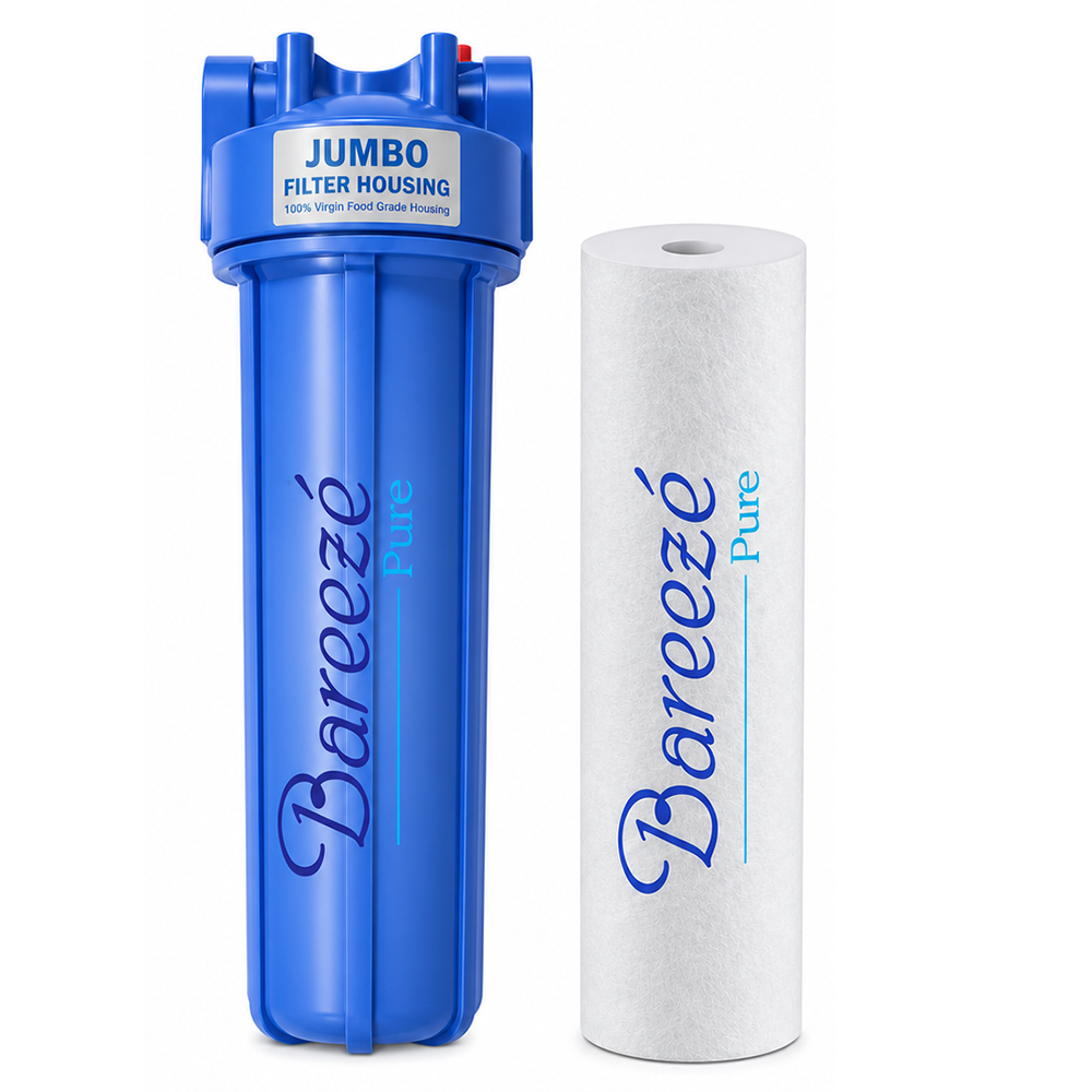 Bareeze Pure Jumbo Filter Set – 20" Big Blue Pre-Filter Housing + 20"x4.5" PP Spun Cartridge| 1.5" Inlet & Outlet | Complete Service Kit