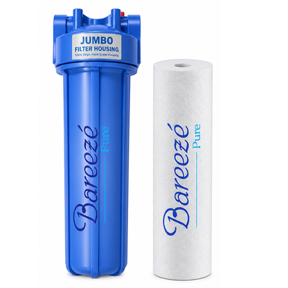 Bareeze Pure Jumbo Filter Set – 20" Big Blue Pre-Filter Housing + 20"x4.5" PP Spun Cartridge| 1.5" Inlet & Outlet | Complete Service Kit
