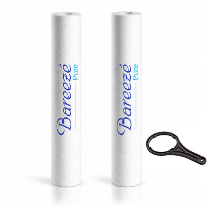 Bareeze Pure 20 Inch PP Spun Pre-Filter Cartridge 2Pcs with opener for All 50 LPH Commercial RO Water Purifier – Sediment Candle, Universal Fit