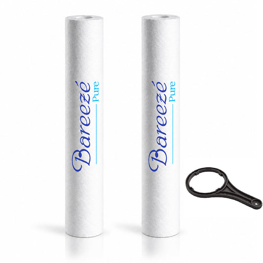 Bareeze Pure 20 Inch PP Spun Pre-Filter Cartridge 2Pcs with opener for All 50 LPH Commercial RO Water Purifier – Sediment Candle, Universal Fit