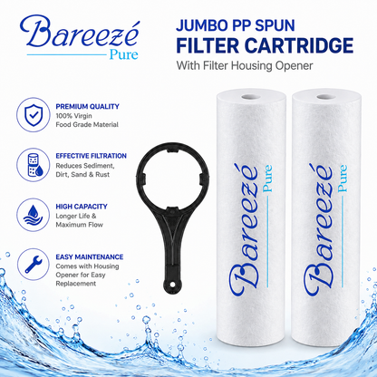 Bareeze Pure Jumbo PP Wound Sediment Cartridge Filter 20x4.5 Inch OD Pack of 2 For Jumbo Pre Filter With Opener