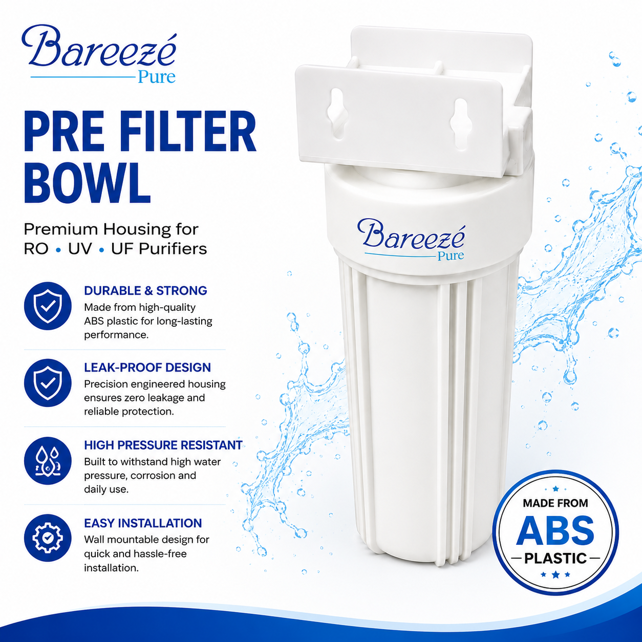 Bareeze Pure Pre Filter Bowl With Open Spanner – Universal Fit for All RO UV UF Water Purifiers