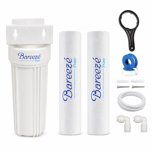 Bareeze Pure External Pre-Filter Kit for All RO UV Water Purifiers 10-Inch Housing + 2 PP Spun Candles | Universal Fit | Complete Installation Kit (White)