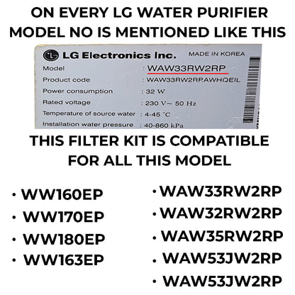 Bareeze Pure Service Filter Kit Compatible with LG Puricare Water Purifier (WW160EP, WW163EP, WW170EP, WW180EP, WAW33RW2RP, WAW35RW2RP, WAW32RW2RP, WAW53JW2RP, WAW73JW2RP)