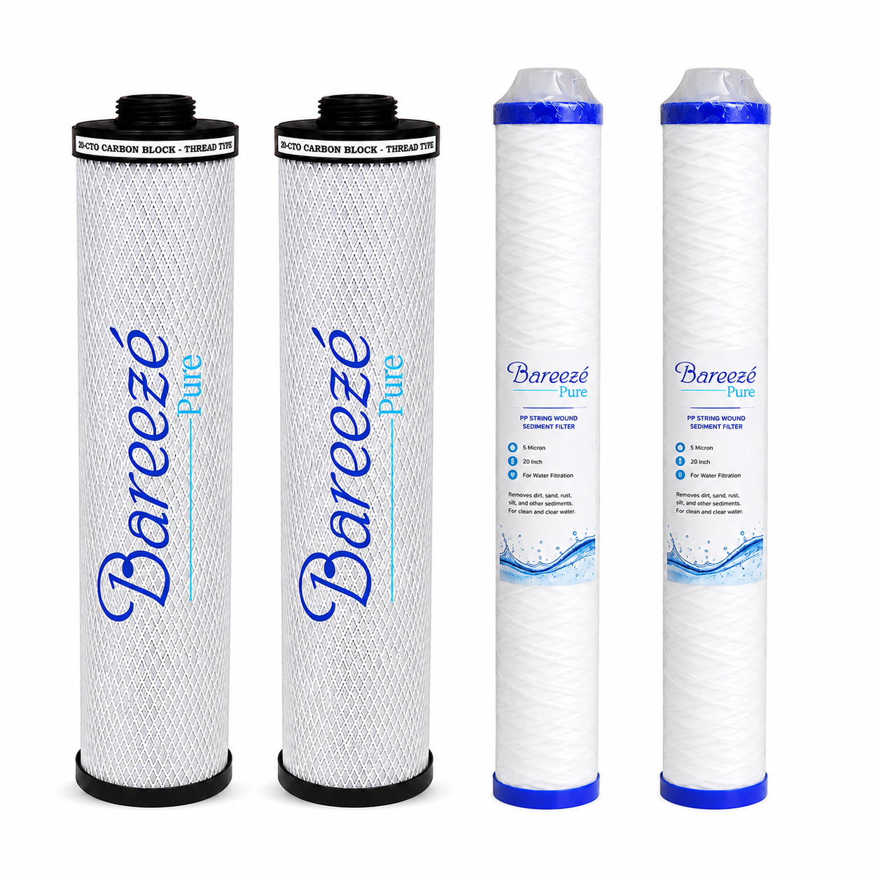 Bareeze Pure Service Filter Kit for Aquaguard Pro 600 UV Commercial Water Purifier 2OINCH Threaded 2-Carbon Block, 2- Prefilter Cartridge