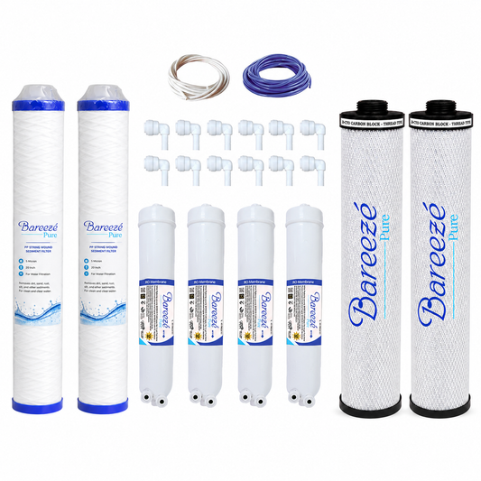 Bareeze Pure Filter Kit for Aquaguard Reviva 50-B Commercial Water Purifier 2OINCH Threaded 2-Carbon Block, 2- Prefilter Cartridge and 4-RO Membrane 100GDP