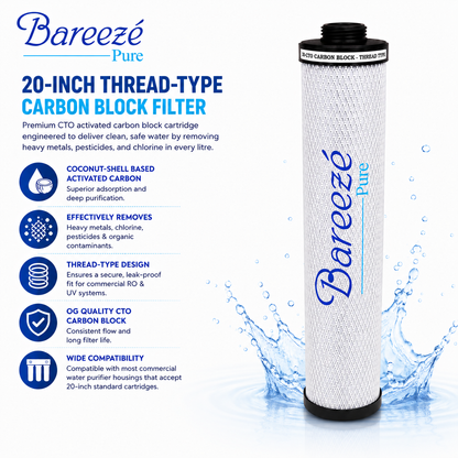 Bareeze Pure Service Filter Kit for Aquaguard Pro 600 UV Commercial Water Purifier 2OINCH Threaded 2-Carbon Block, 2- Prefilter Cartridge