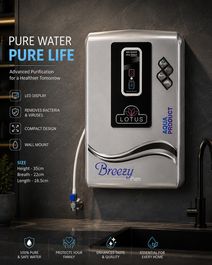 Aqua Product Lotus Water Purifier UV+Active Copper Premium Metallic Silver Suitable For Corporation Water Works upto 200tds Non-Storage Water Purifier