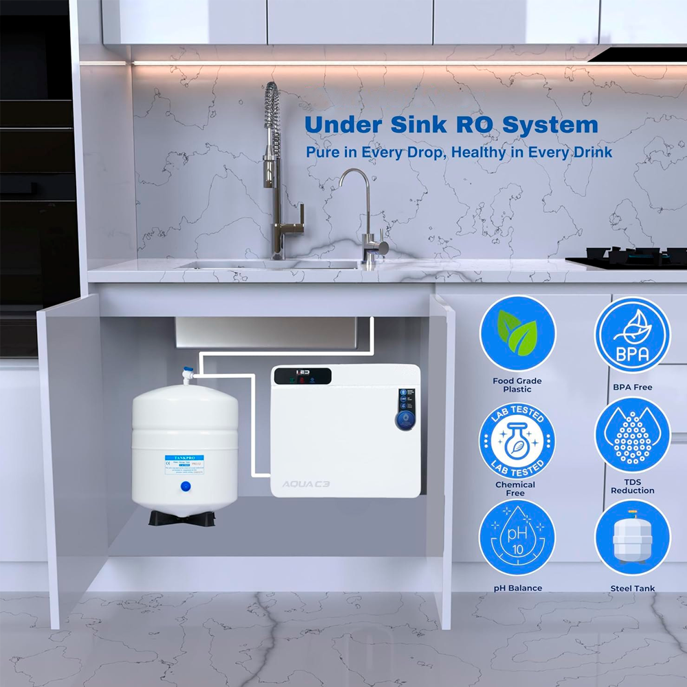 Aqua C3 Under Sink RO+UV+MTDS 10L Water Purifier (Premium Metallic White)
