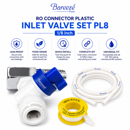 RO Connector Plastic Inlet Valve Set 1/8 Inch (PL8) RO Diverter Valve Set with Teflon Tape Suitable for Commercial Water Purifier