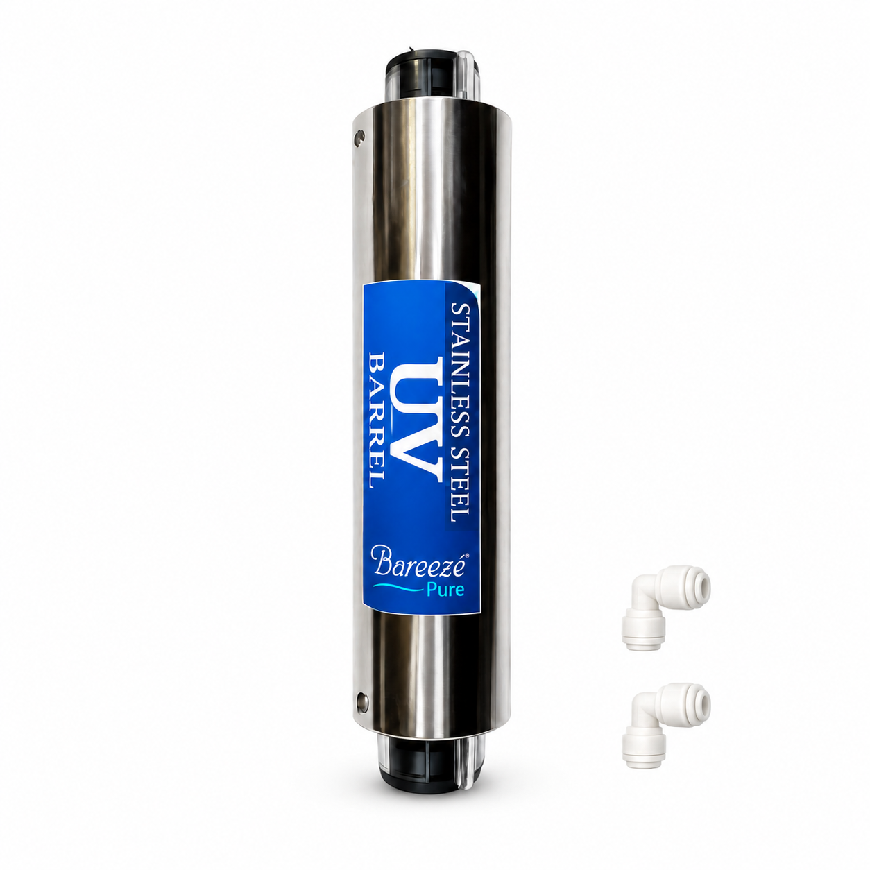 Bareeze Pure Stainless Steel UV Chamber with Elbows for RO Water Purifier Compatible with 11W UV lamp or UV LED lamp. SS UV Barrel